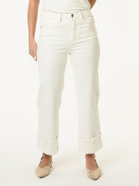 Jeans blanc à jambe large avec coffre au bas