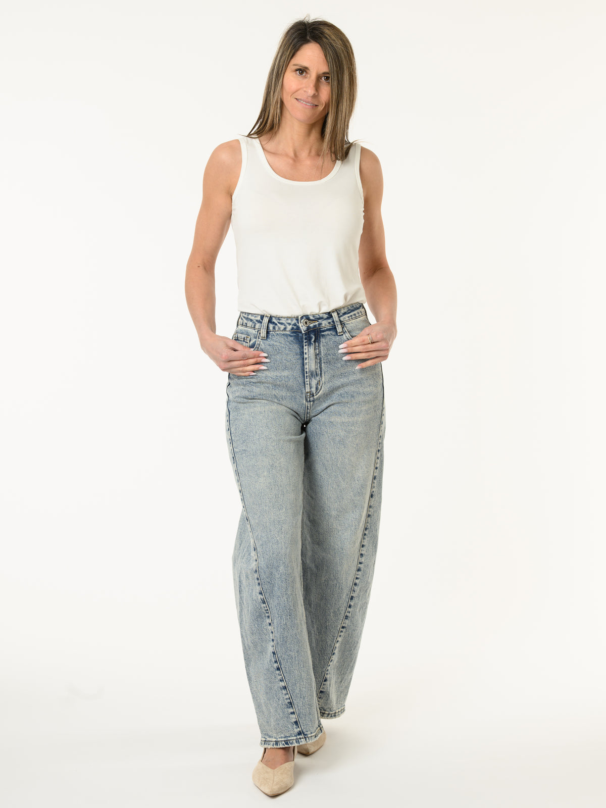 Jeans barrel bleu pâle