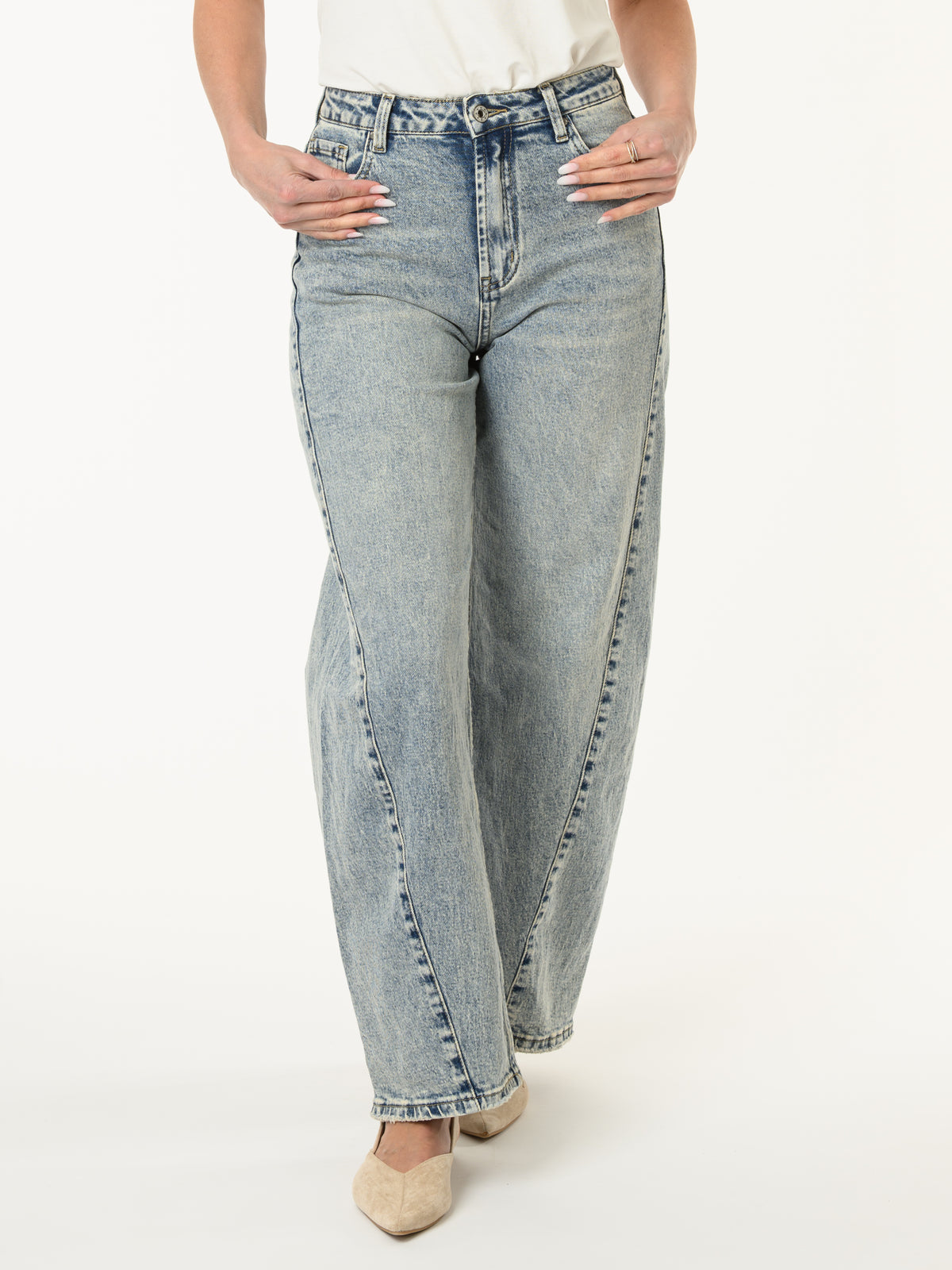 Jeans barrel bleu pâle