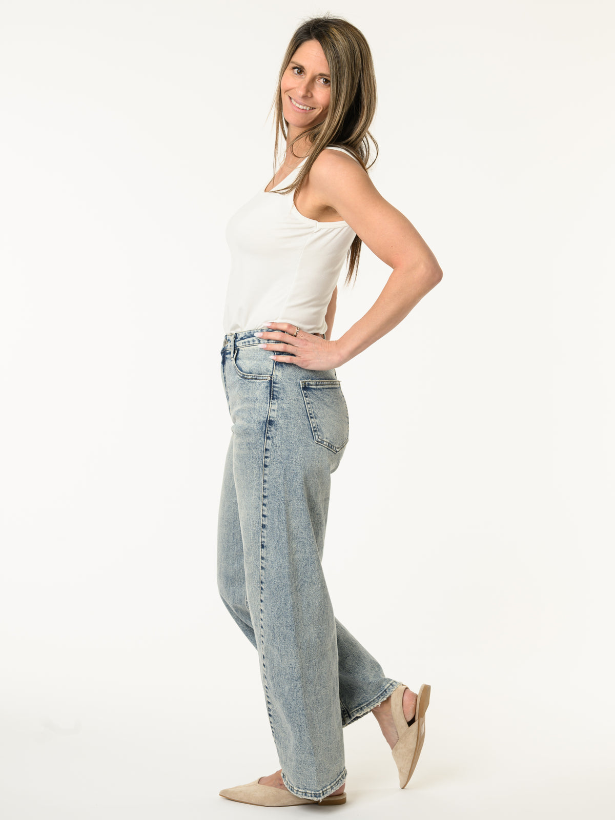Jeans barrel bleu pâle