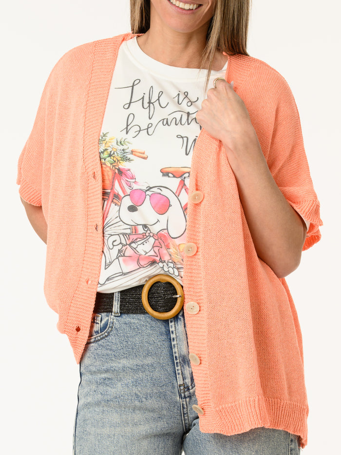 Veste corail en mailles avec boutons