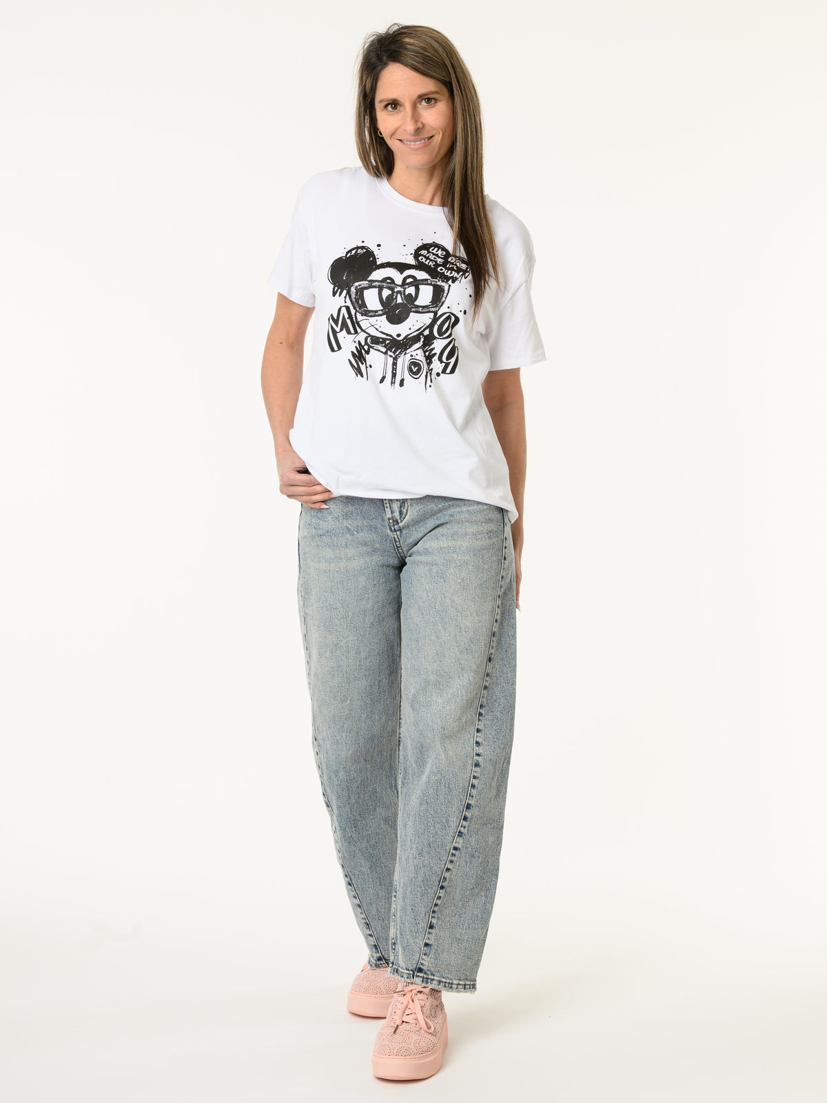 T-shirt blanc avec imprimé de Mickey noir
