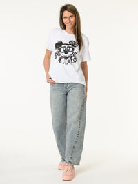 T-shirt blanc avec imprimé de Mickey noir