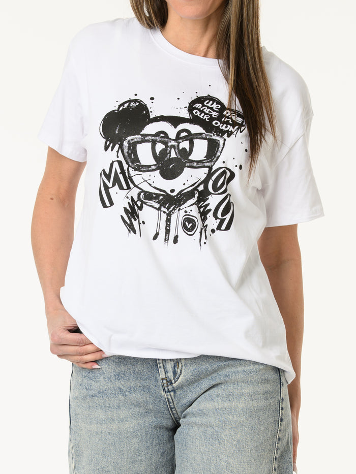 T-shirt blanc avec imprimé de Mickey noir