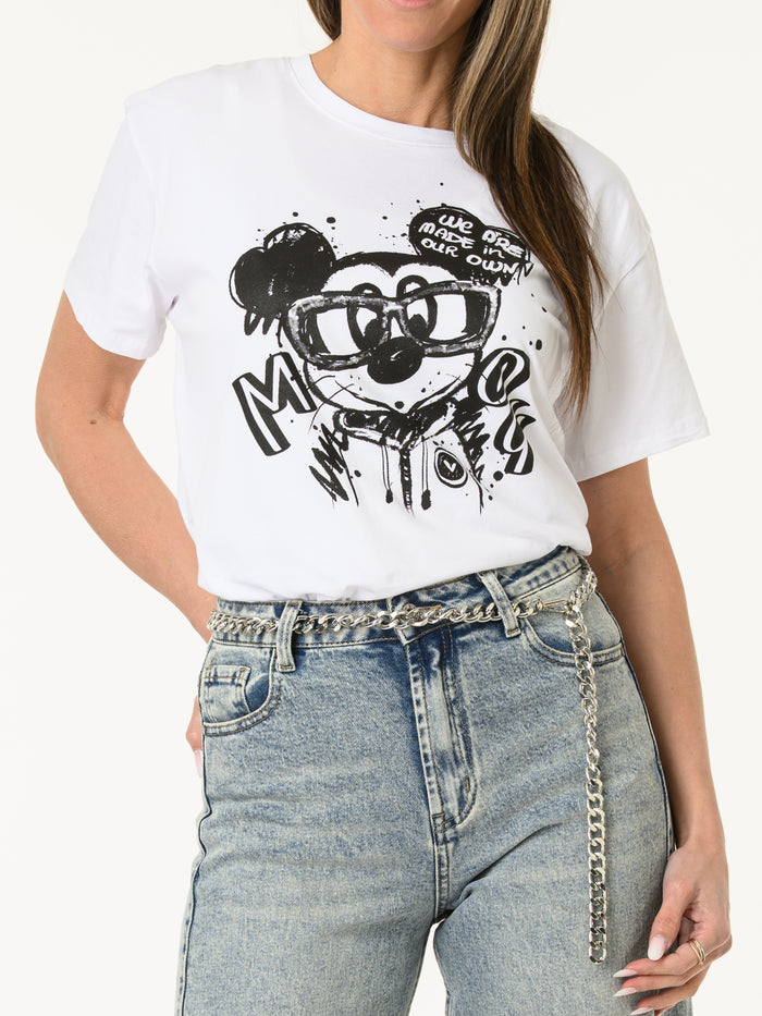 T-shirt blanc avec imprimé de Mickey noir