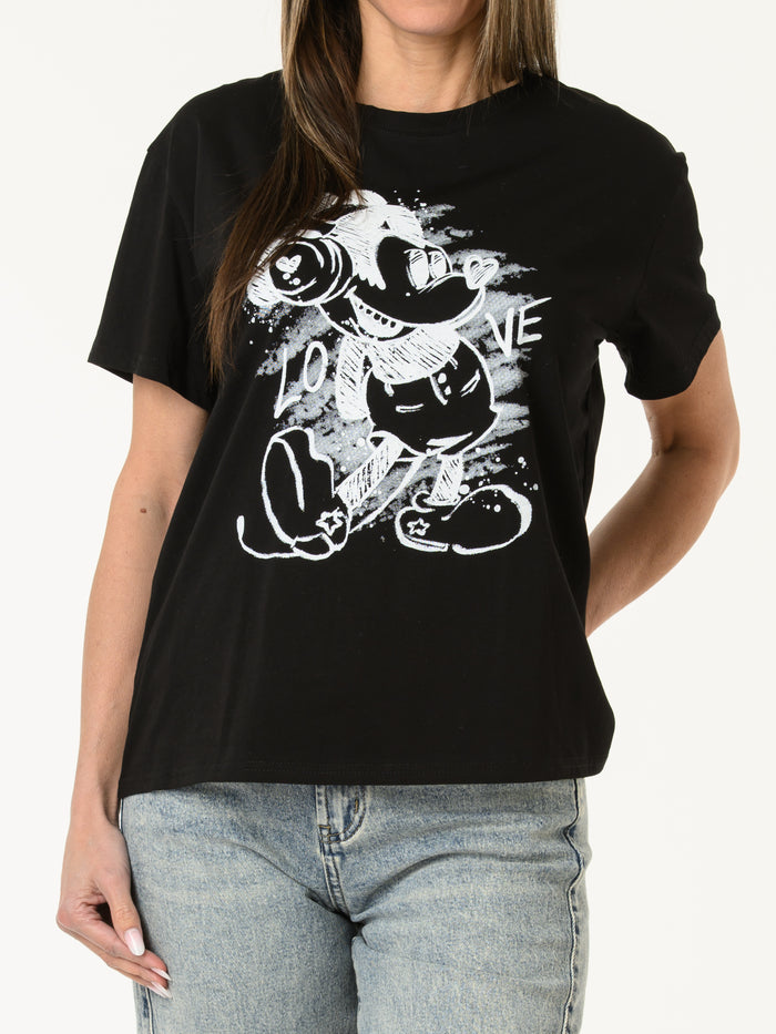 T-shirt noir avec imprimé de Mickey blanc