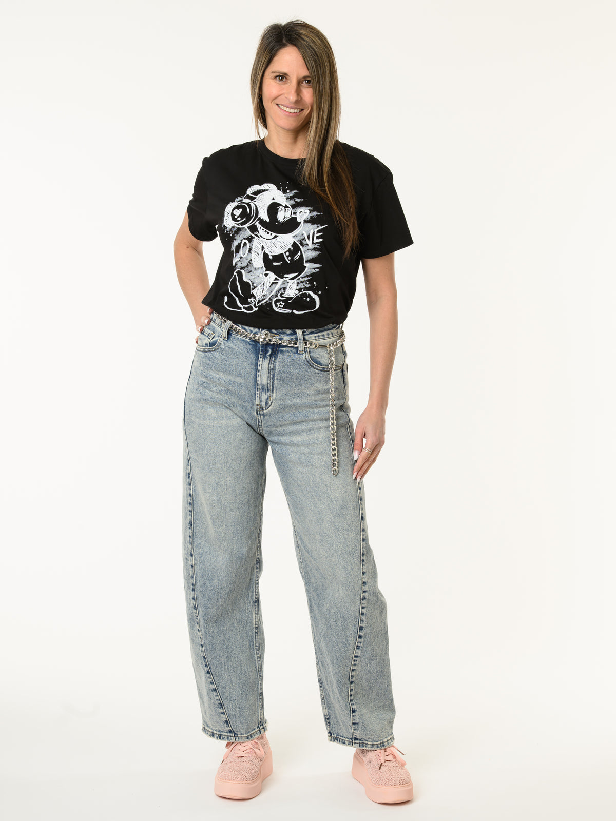 T-shirt noir avec imprimé de Mickey blanc