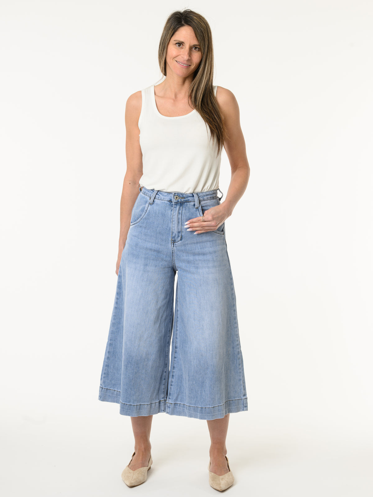 Jeans gaucho à jambe large