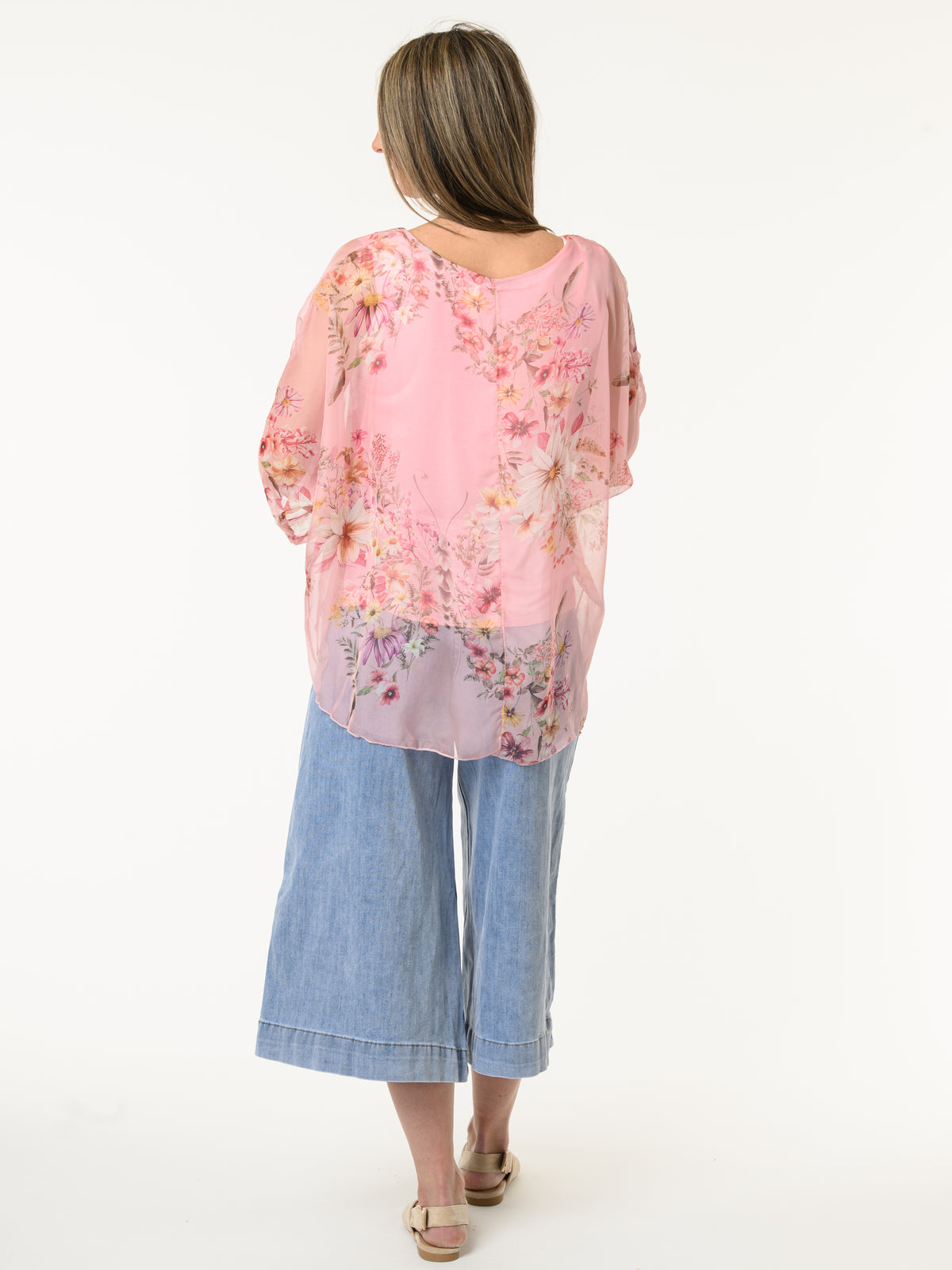 Blouse rose en voile avec imprimé floral
