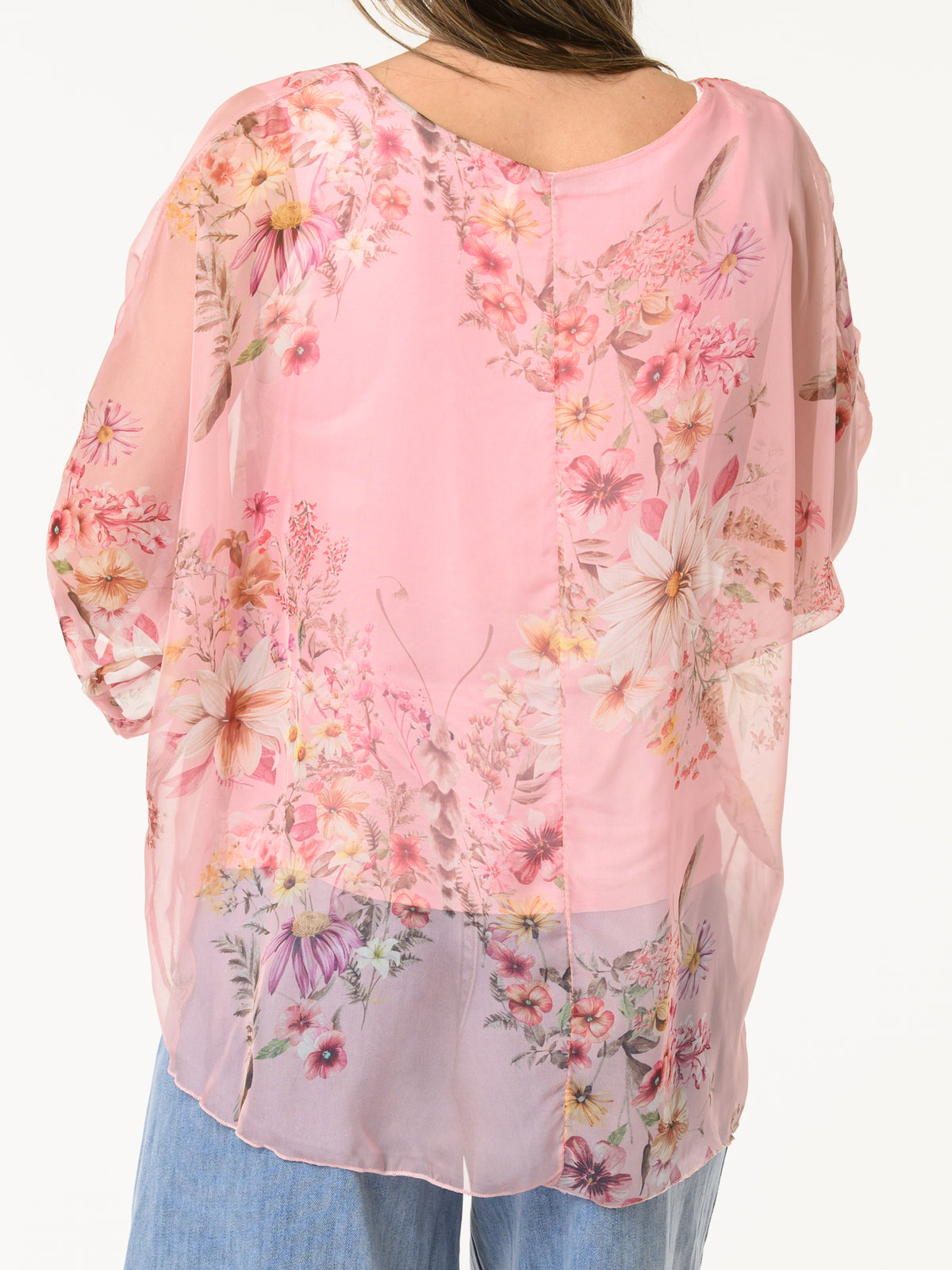 Blouse rose en voile avec imprimé floral
