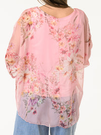 Blouse rose en voile avec imprimé floral