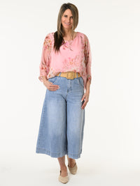 Blouse rose en voile avec imprimé floral