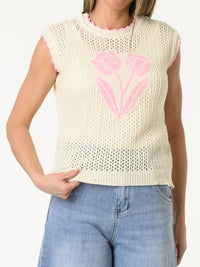 Débardeur blanc crème en crochet
