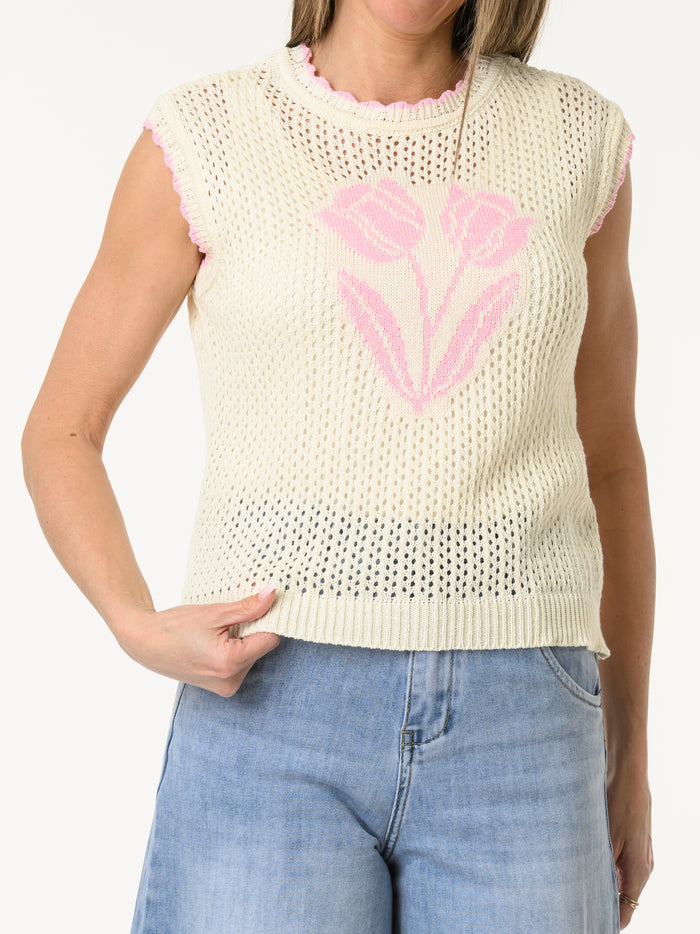 Débardeur blanc crème en crochet