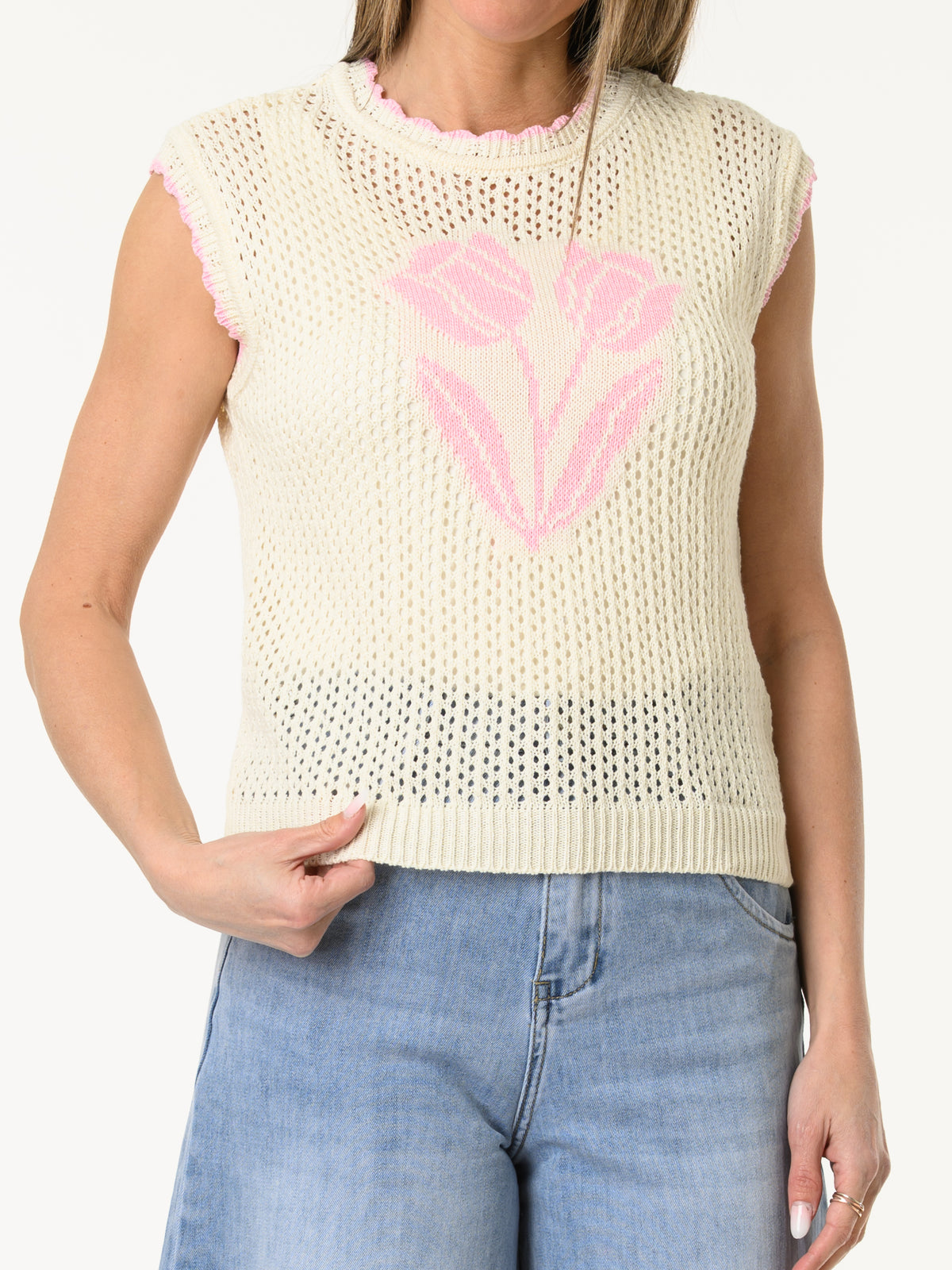 Débardeur blanc crème en crochet