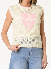 Débardeur blanc crème en crochet