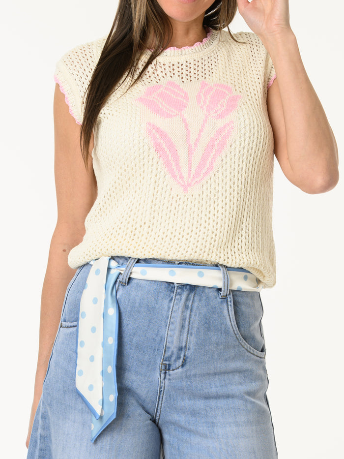 Débardeur blanc crème en crochet