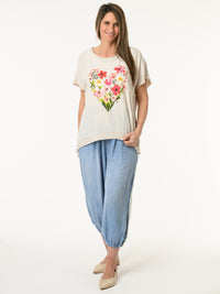 T-shirt beige avec imprimé floral