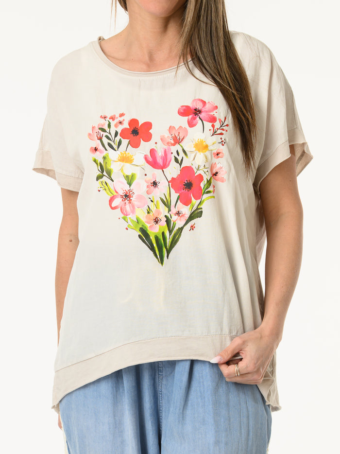 T-shirt beige avec imprimé floral