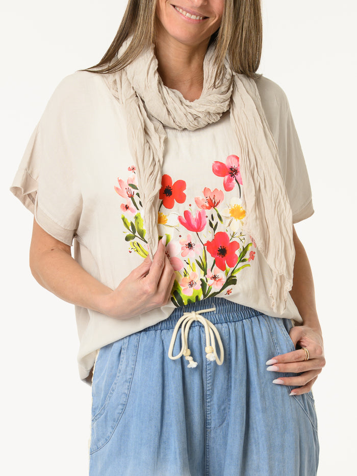 T-shirt beige avec imprimé floral