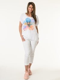 T-shirt blanc avec grande fleur multicolore