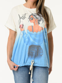 T-shirt blanc et bleu avec imprimé de femme chic