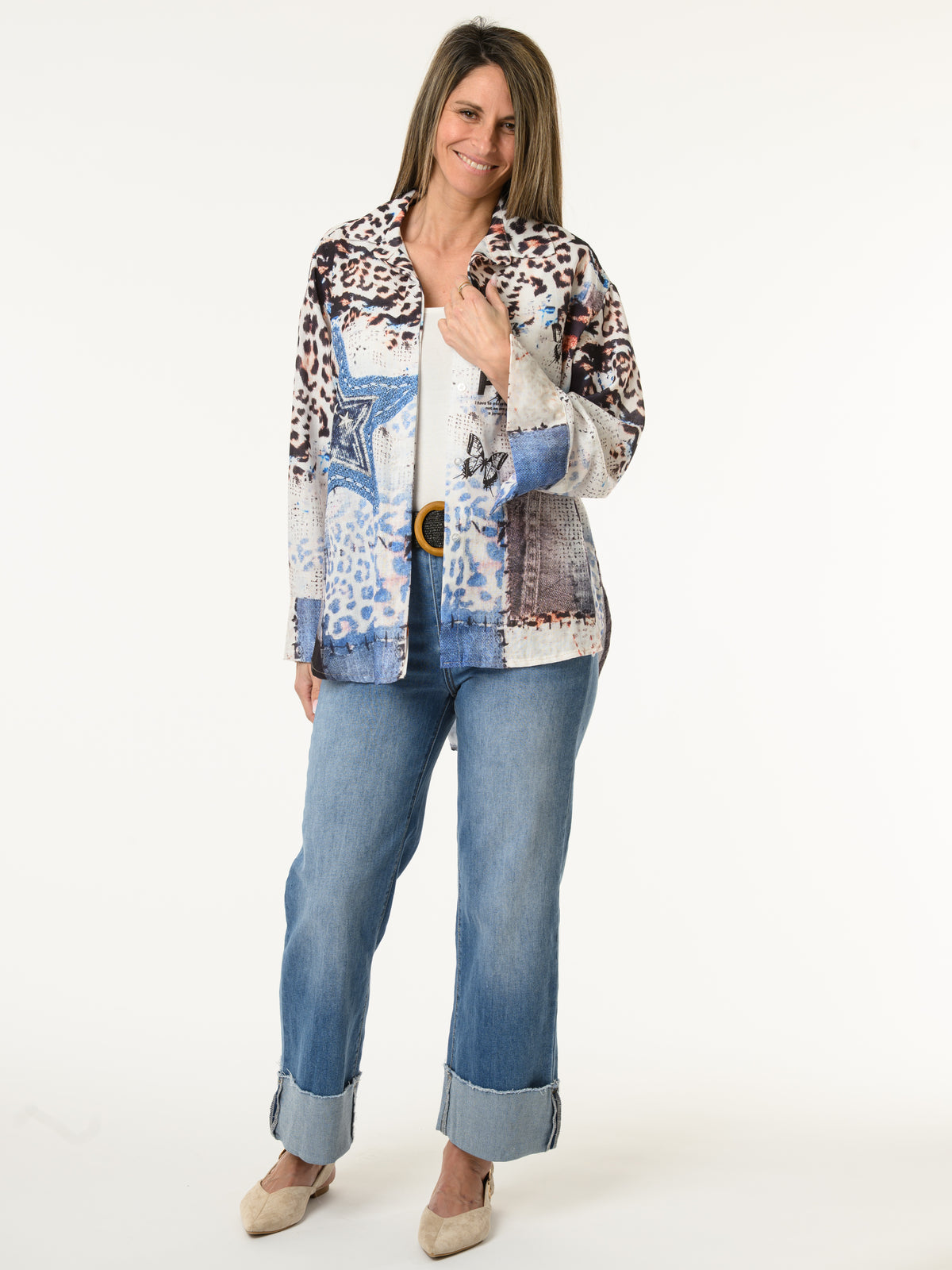 Chemise blanche avec imprimé animal et étoiles