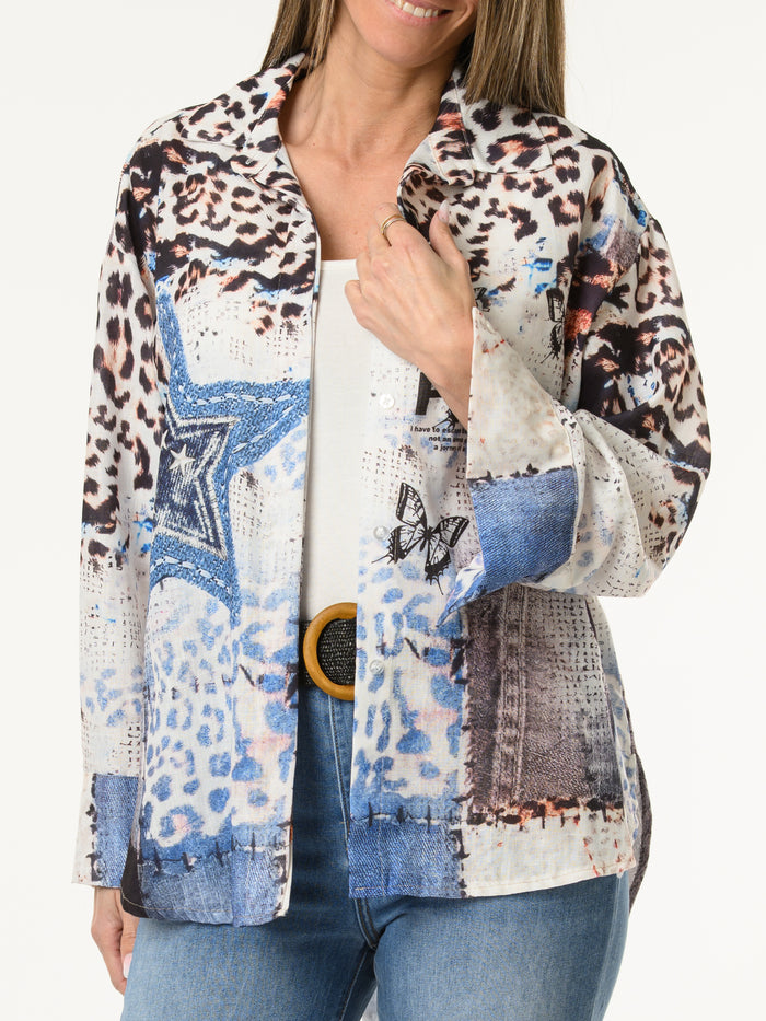 Chemise blanche avec imprimé animal et étoiles