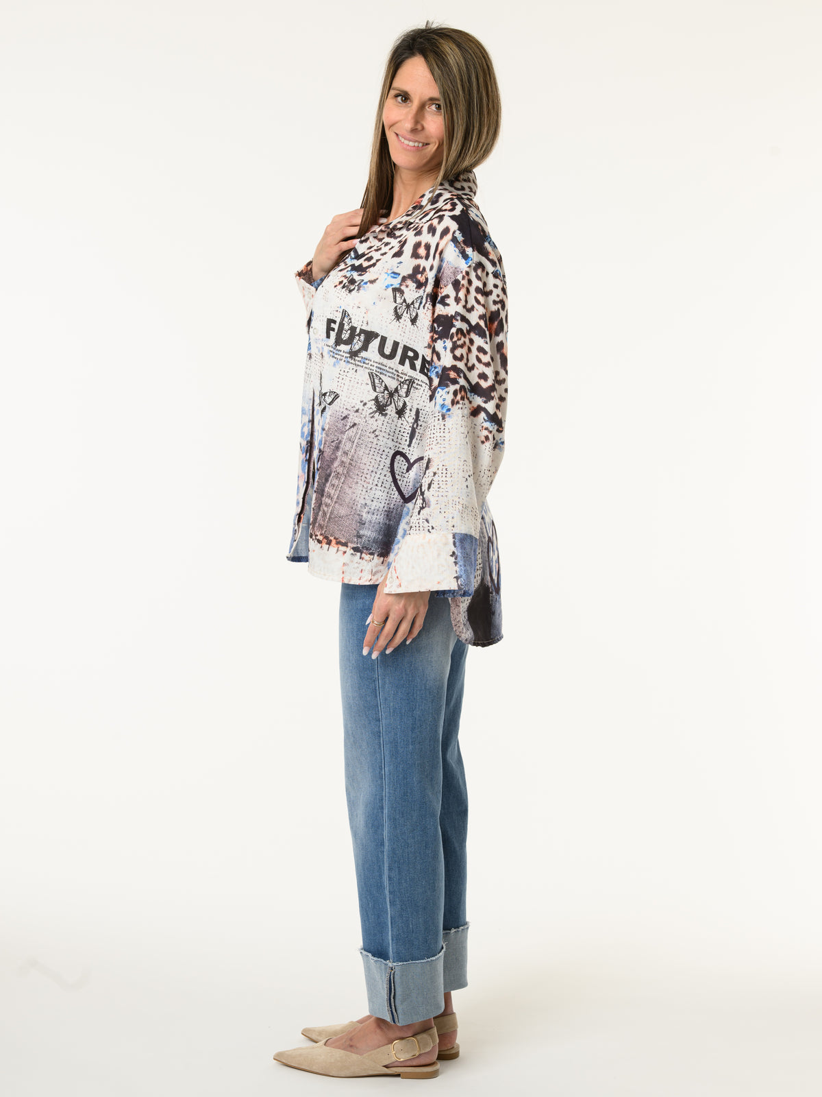 Chemise blanche avec imprimé animal et étoiles
