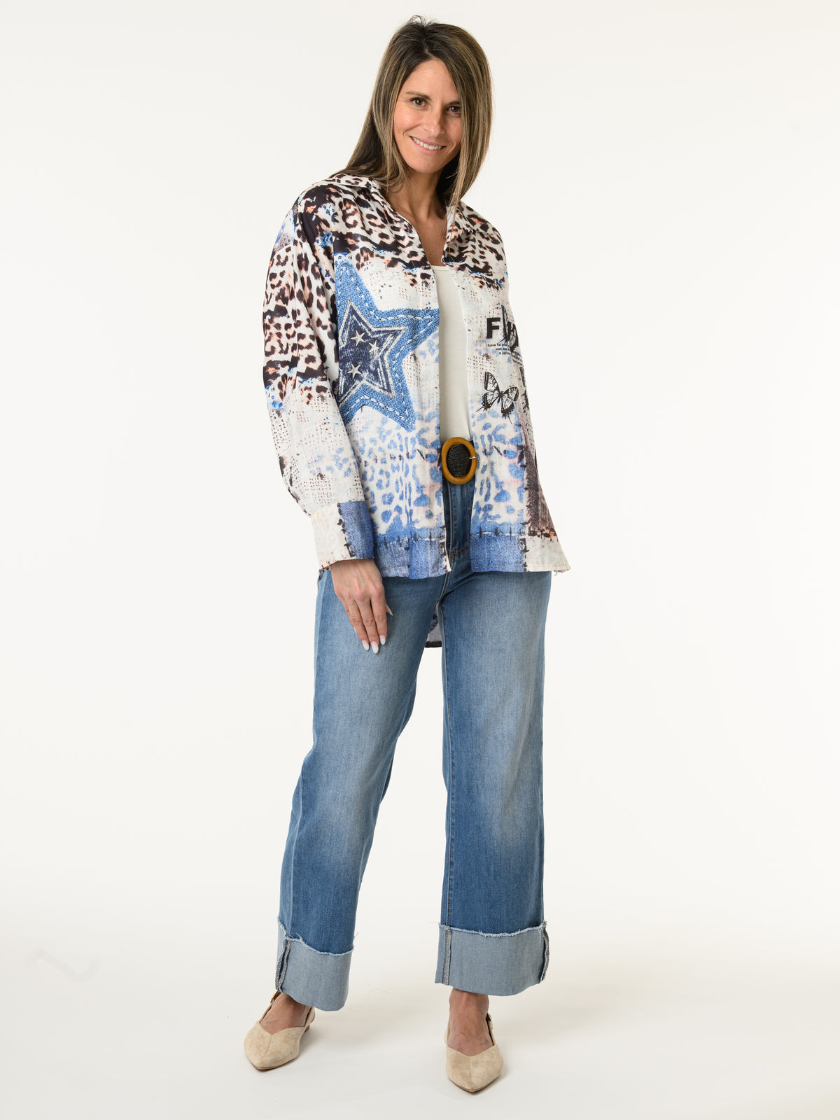 Chemise blanche avec imprimé animal et étoiles