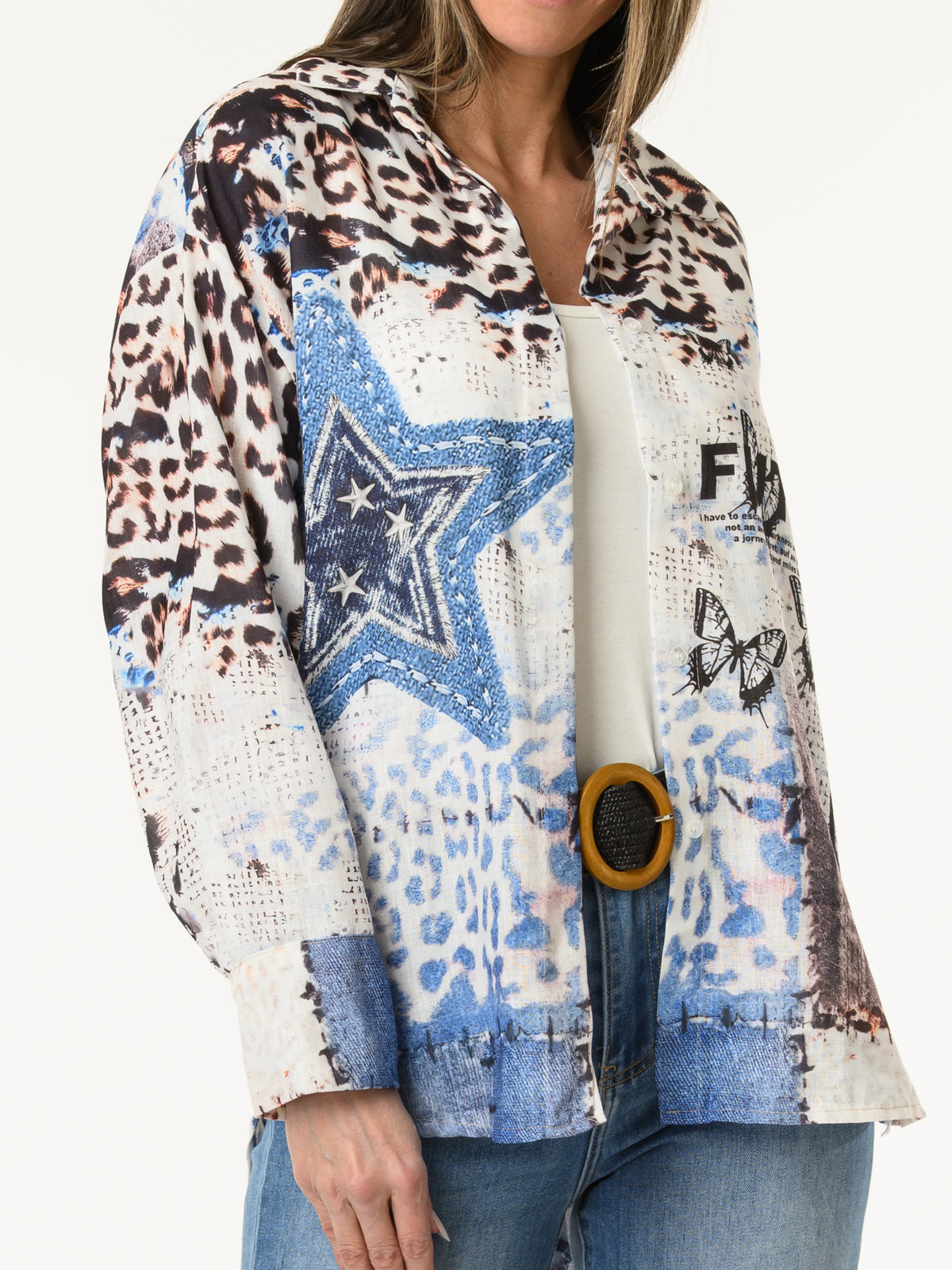 Chemise blanche avec imprimé animal et étoiles