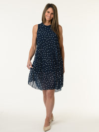 Robe marine à motifs de pois blancs
