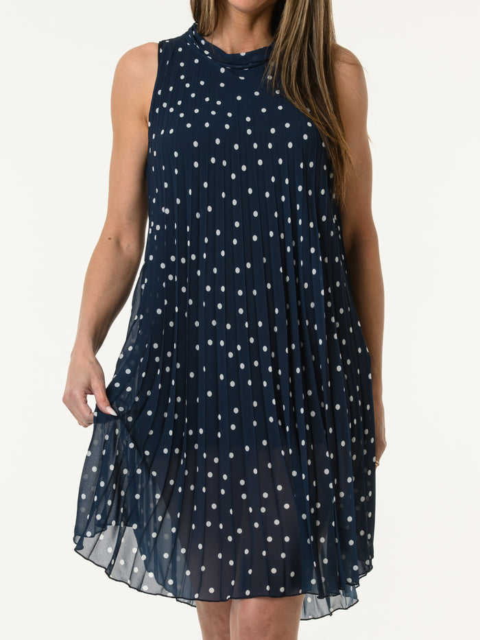 Robe marine à motifs de pois blancs