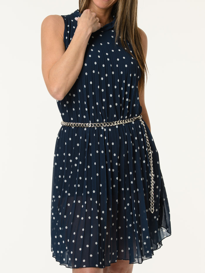 Robe marine à motifs de pois blancs