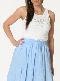 Camisole blanche avec fleur et brillants