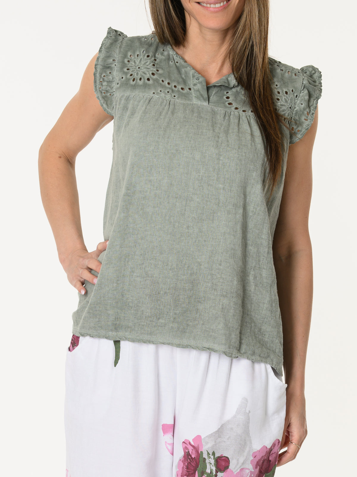 Blouse kaki à manches courtes