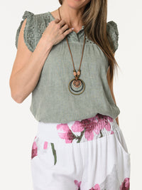 Blouse kaki à manches courtes