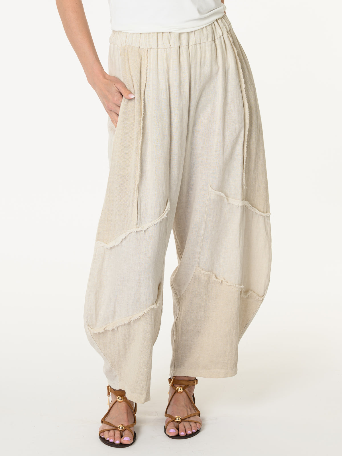 Pantalon beige bohème à taille élastique