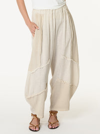 Pantalon beige bohème à taille élastique