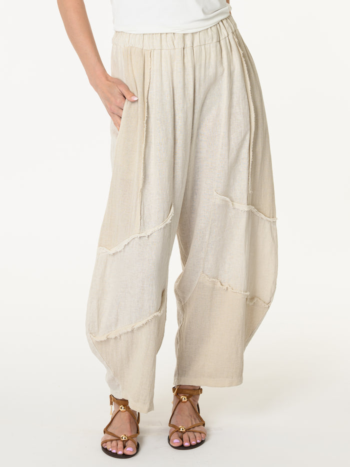 Pantalon beige bohème à taille élastique
