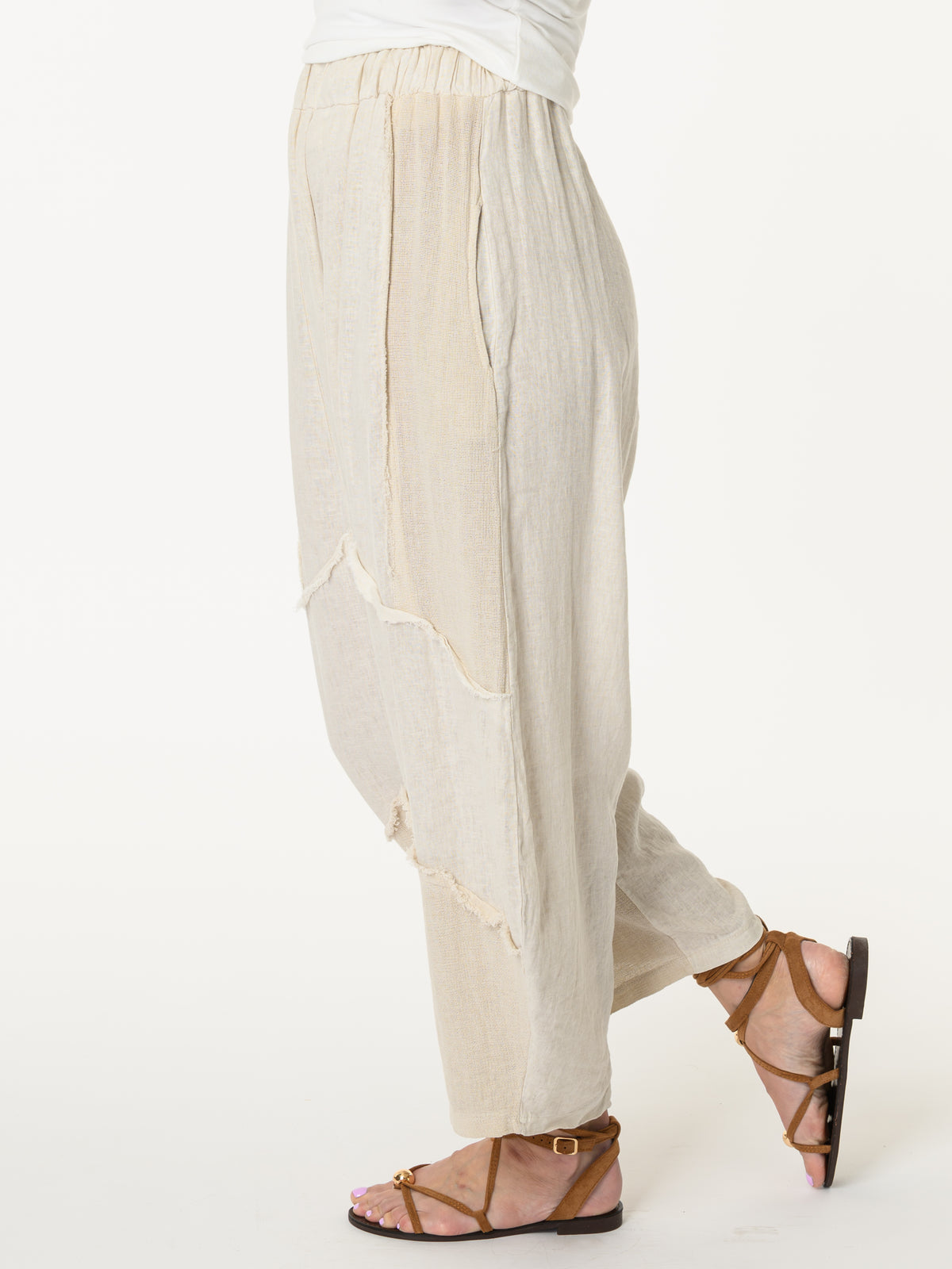 Pantalon beige bohème à taille élastique
