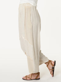 Pantalon beige bohème à taille élastique