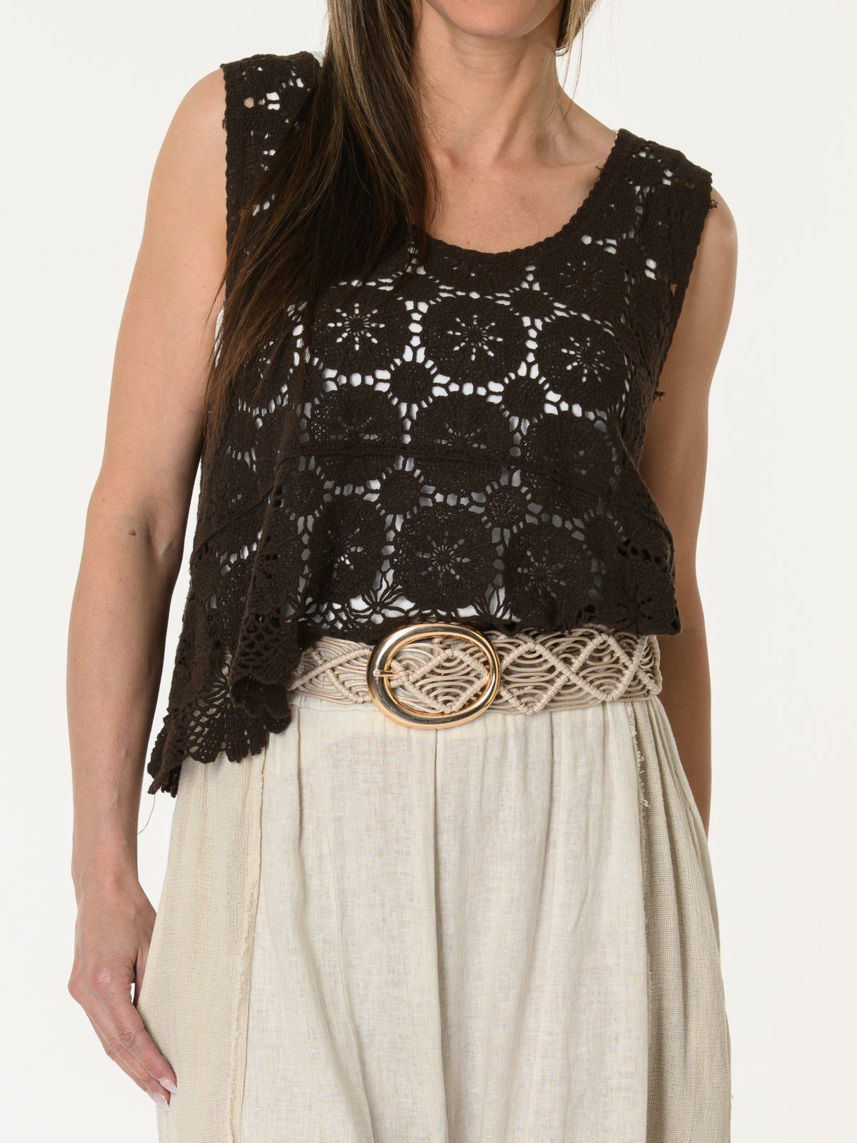 Camisole brune en crochet