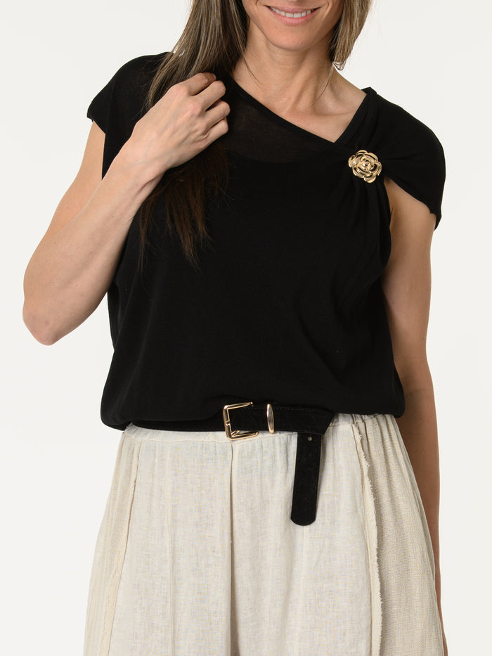 Blouse noire asymétrique drapée
