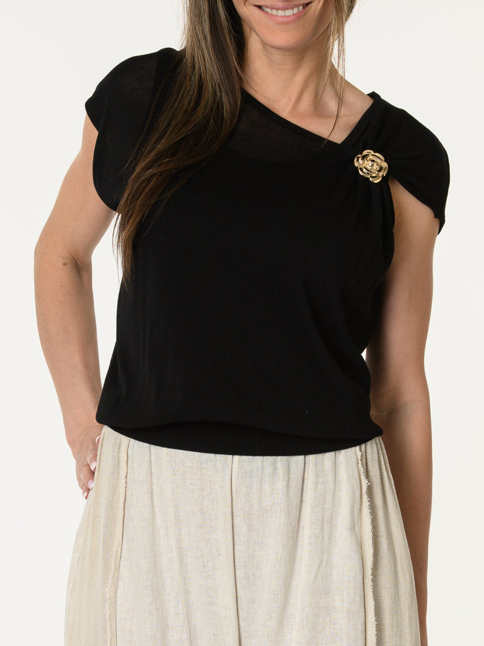 Blouse noire asymétrique drapée