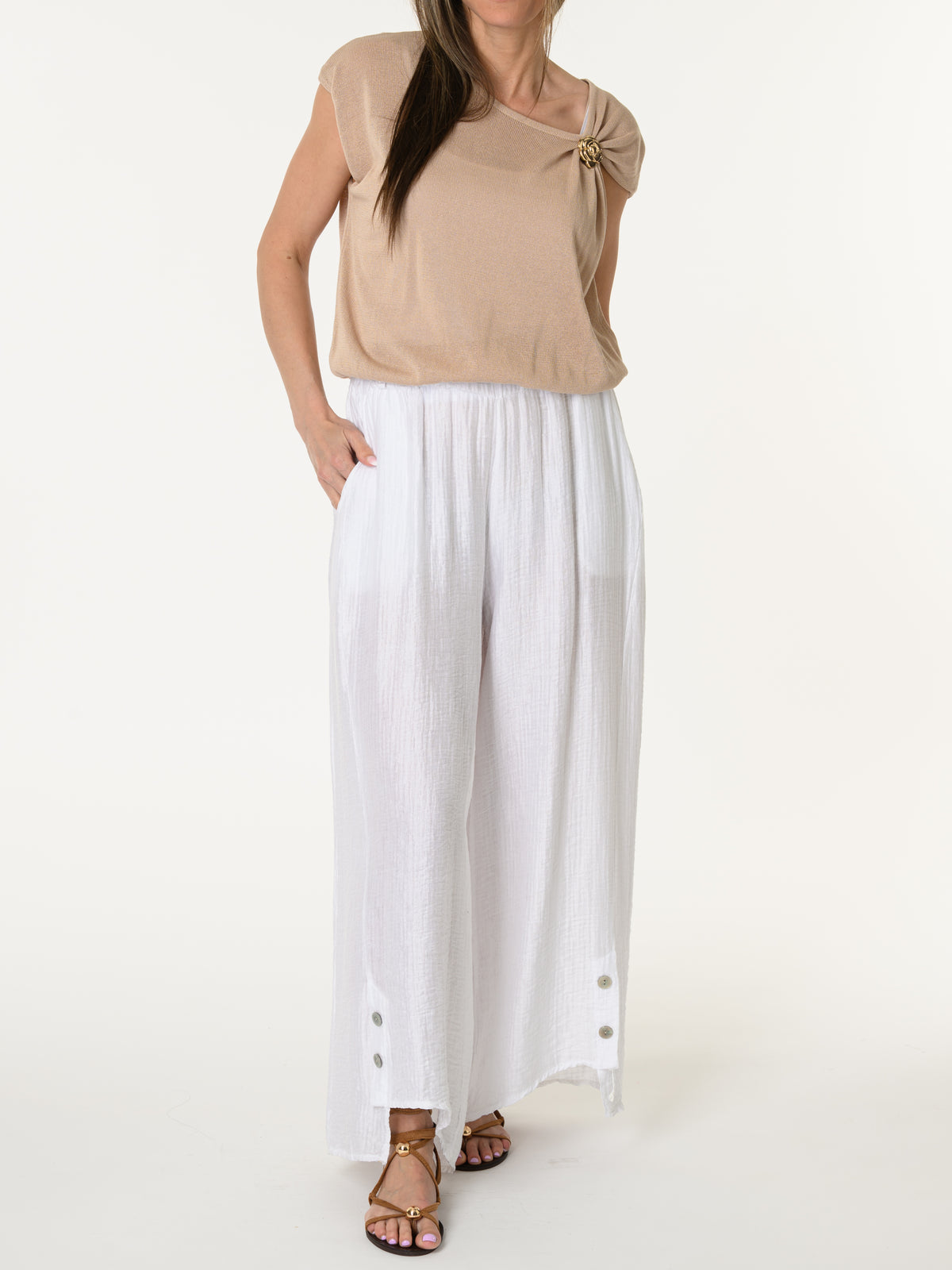 Blouse beige asymétrique drapée