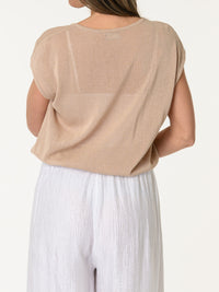 Blouse beige asymétrique drapée