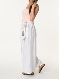 Pantalon palazzo blanc avec ceinture