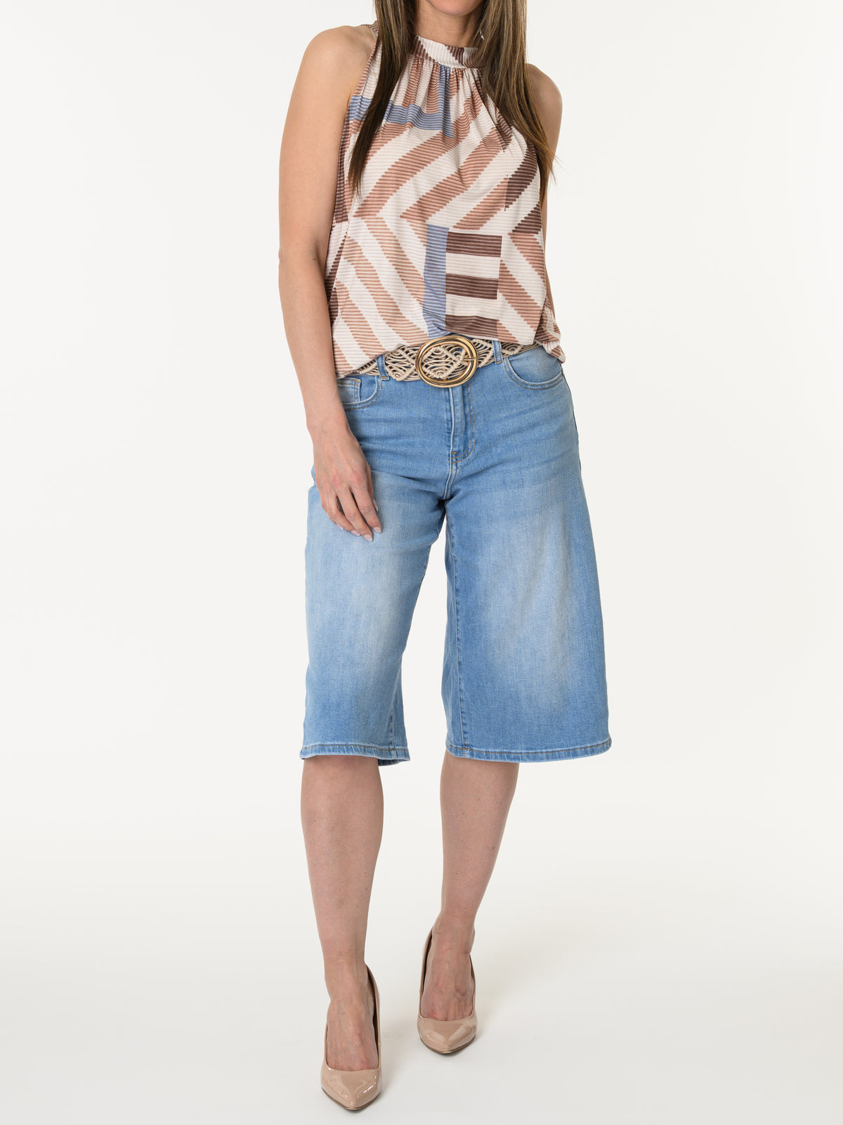 Camisole beige avec imprimé géométrique brun