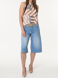 Camisole beige avec imprimé géométrique brun